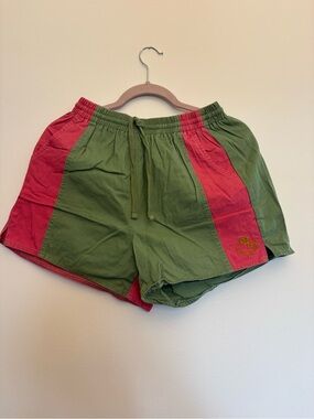 BDG Green and Pink Colorblock Drawstring Athletic Shorts